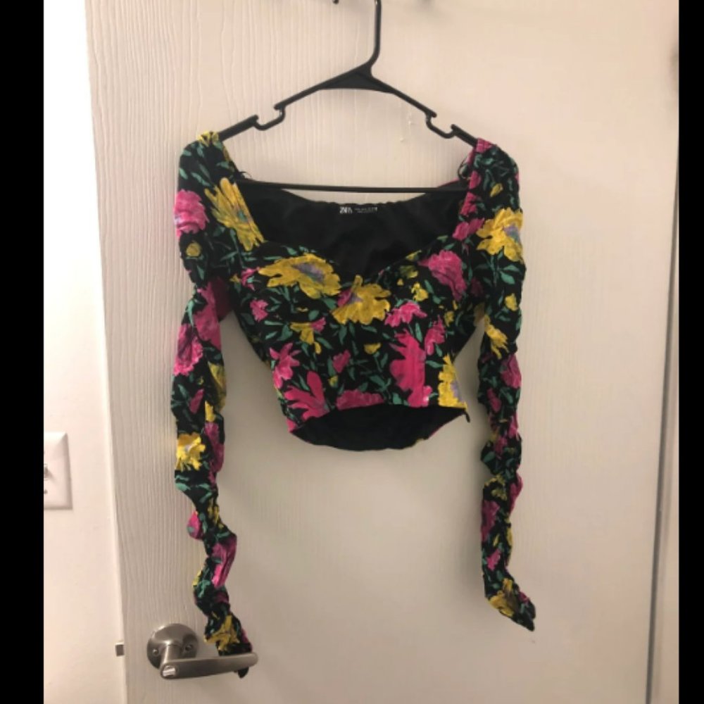 Zara Floral Bustier Corset Style Top Sz S